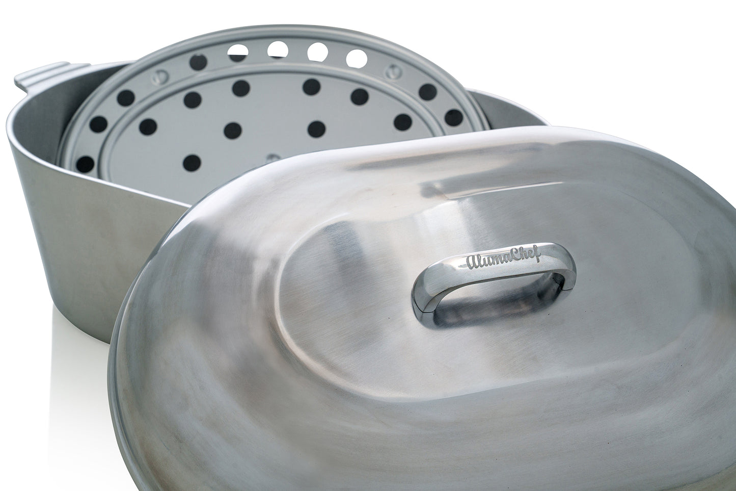 AlumaChef Cast Aluminum Heavy Duty Oval Roaster with Lid